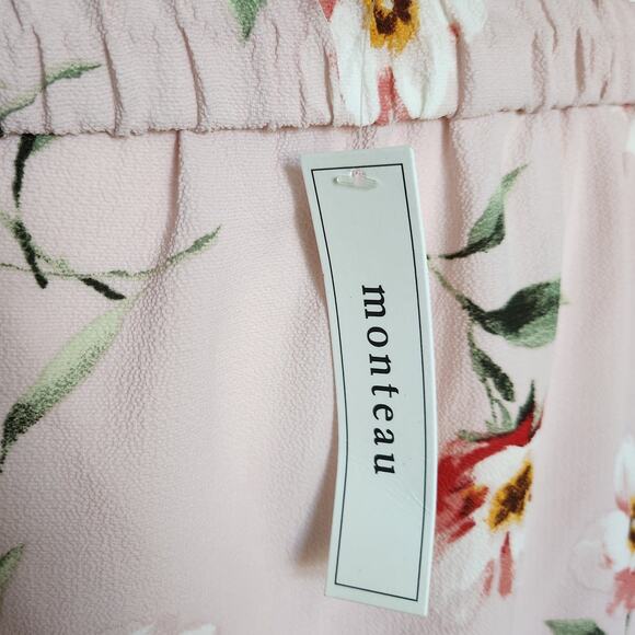 Monteau NWT Women's Off Shoulder Blush Pink Floral Tie Sleeve Blouse Size M - Picture 6 of 9